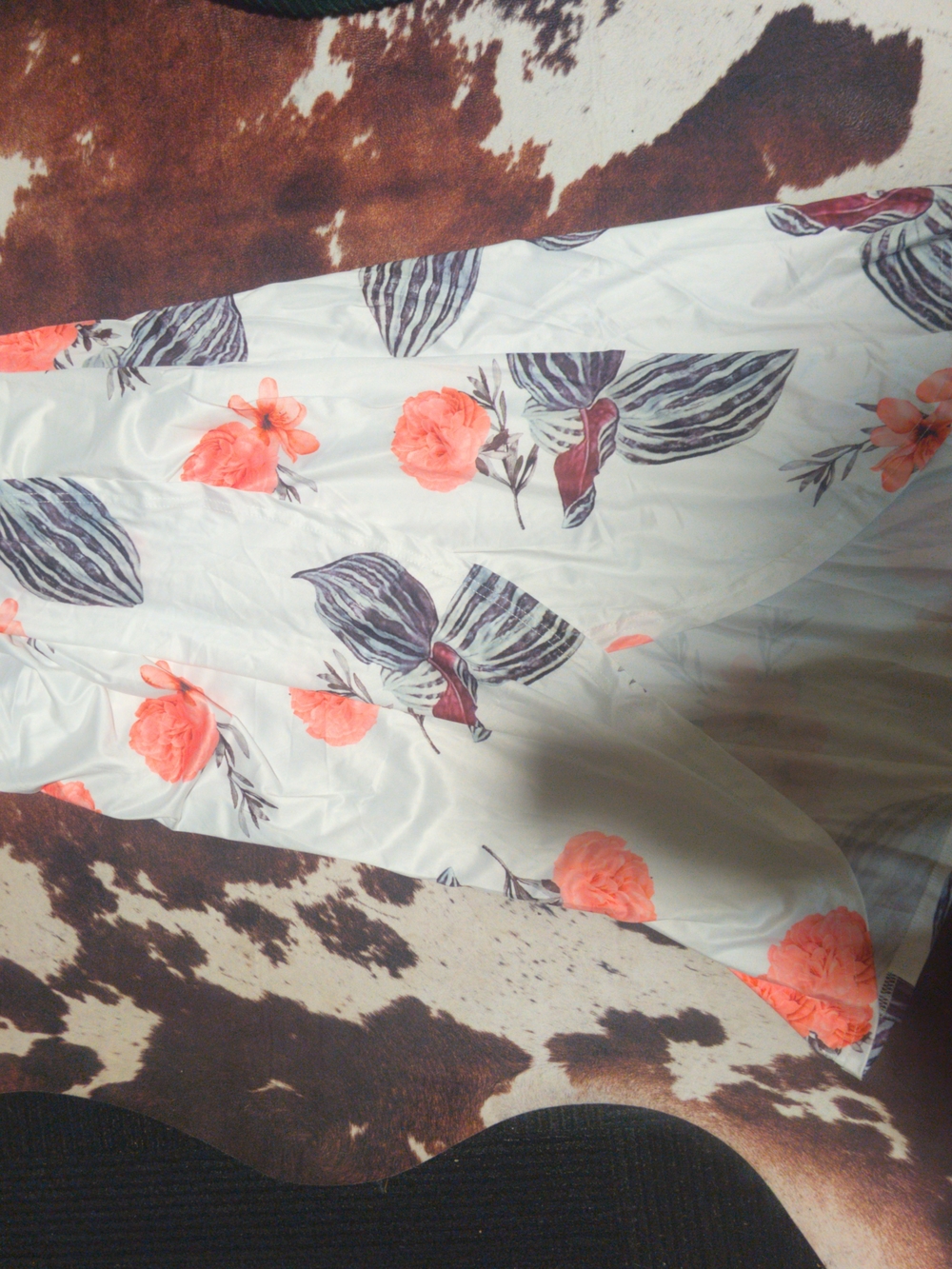 White Maxi Skirt with Coral Floral Print